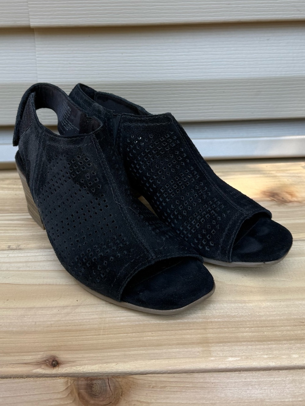Sonoma Black Peep-Toe Perforated Wedge Mules